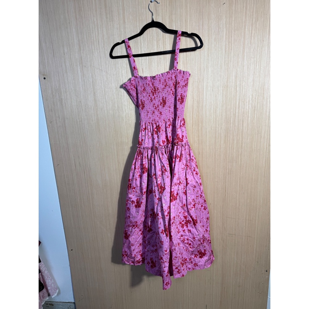 Hill House Home The Nap Dress Ellie Pink Floral Smocked Cotton Midi Dress Large